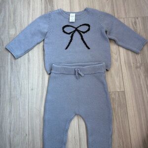 Carter's Light Lavender Knit Bow Sweater & Pants Set